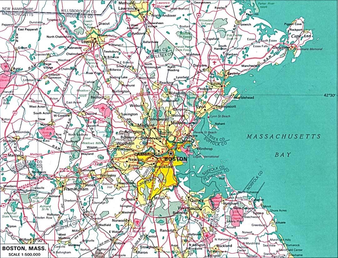 ನಕ್ಷೆ ಗ್ರೇಟರ್ ಬೋಸ್ಟನ್ ಪ್ರದೇಶದಲ್ಲಿ