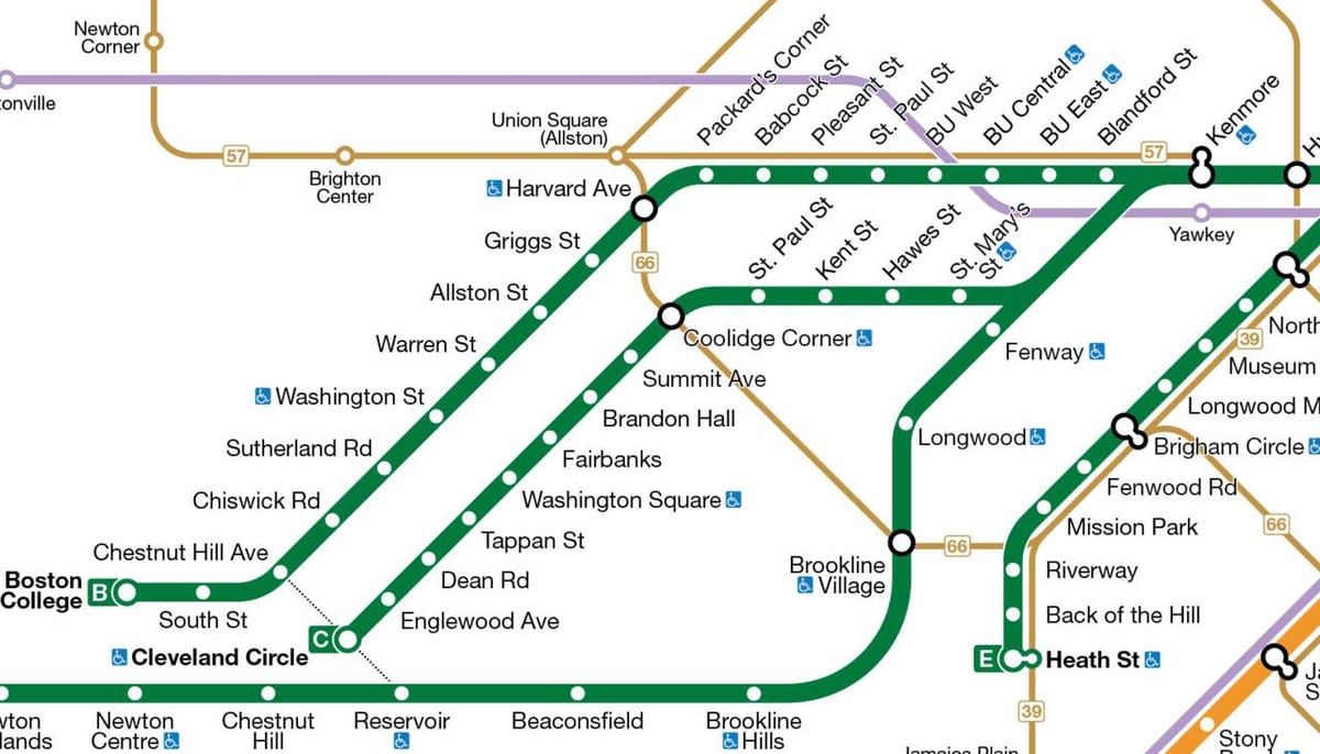 MBTA ಹಸಿರು ಲೈನ್ ನಕ್ಷೆ