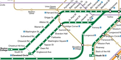 MBTA ಹಸಿರು ಲೈನ್ ನಕ್ಷೆ